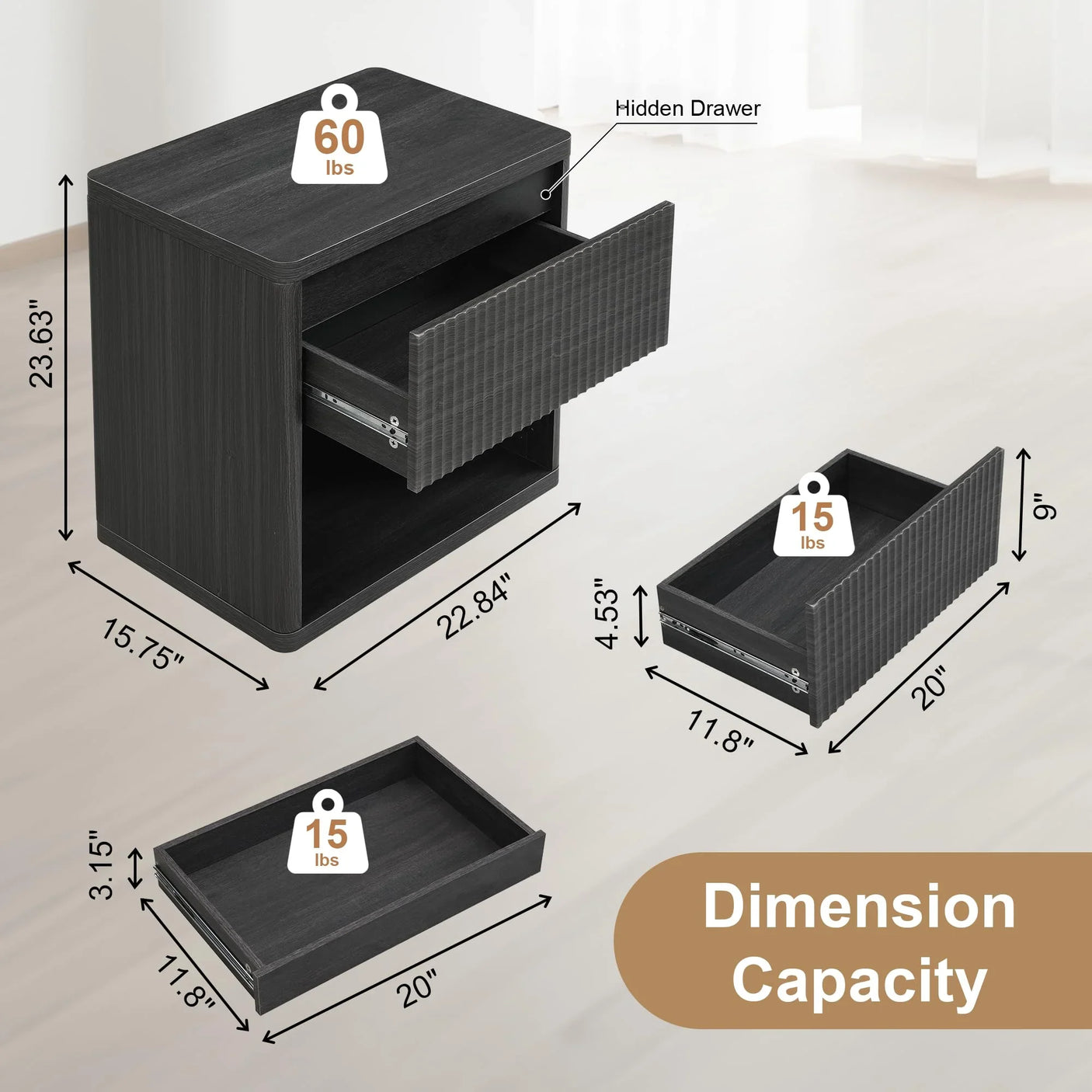 Large Modern Nightstand with Small Built-in Drawers