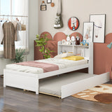 Twin Size Trundle Bed with Bookcase for Kids