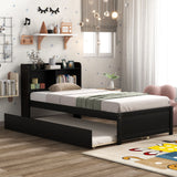 Twin Size Trundle Bed with Bookcase for Kids