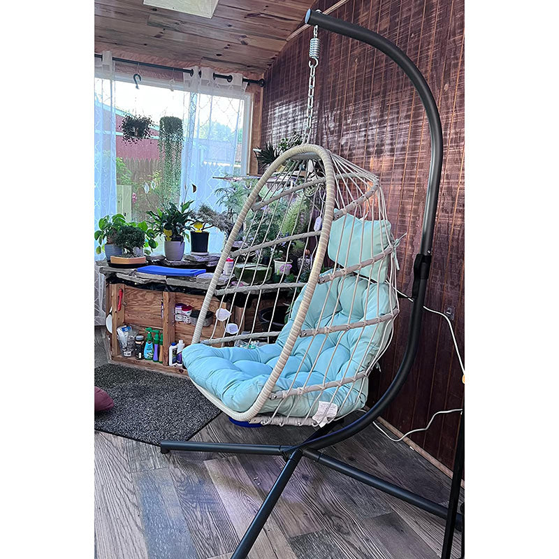 Luxurious Outdoor Egg Hanging Chair with Stand - All-Weather Rattan Swing for Patio & Bedroom