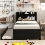 Twin Size Trundle Bed with Bookcase for Kids