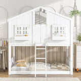 Twin over Twin House Bunk Bed with Roof