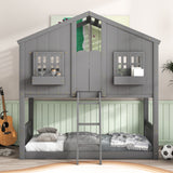 Twin over Twin House Bunk Bed with Roof