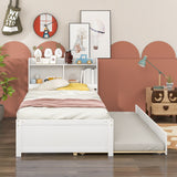 Twin Size Trundle Bed with Bookcase for Kids