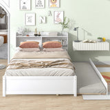 Twin Size Trundle Bed with Bookcase for Kids