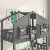 Twin over Twin House Bunk Bed with Roof