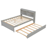 Twin Size Trundle Bed with Bookcase for Kids