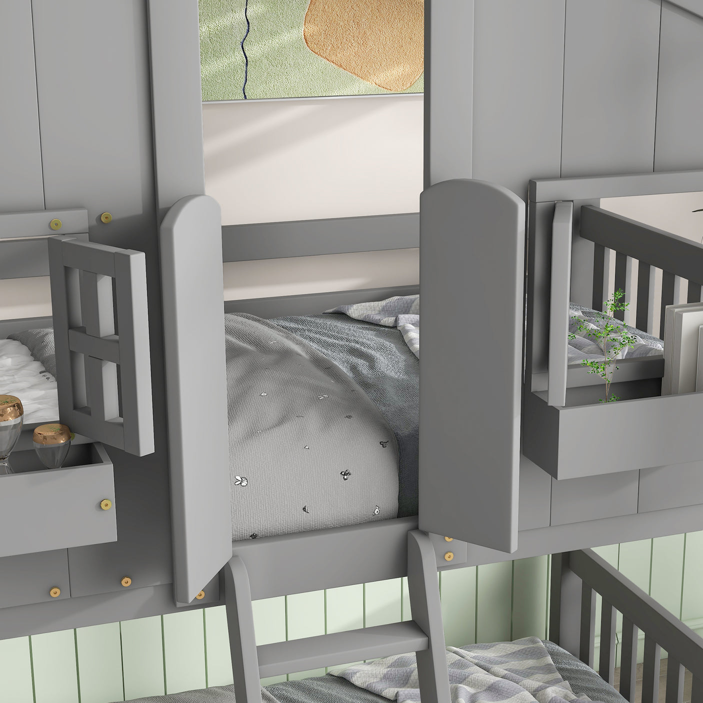 Twin over Twin House Bunk Bed with Roof