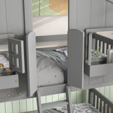Twin over Twin House Bunk Bed with Roof