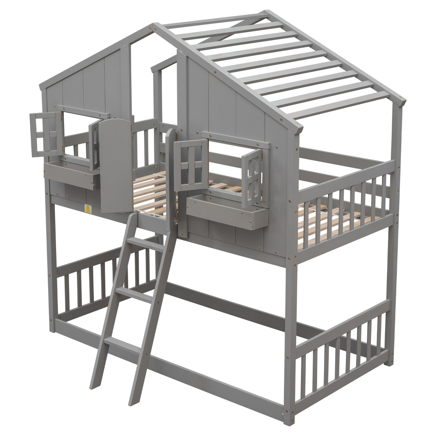 Twin over Twin House Bunk Bed with Roof