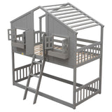 Twin over Twin House Bunk Bed with Roof