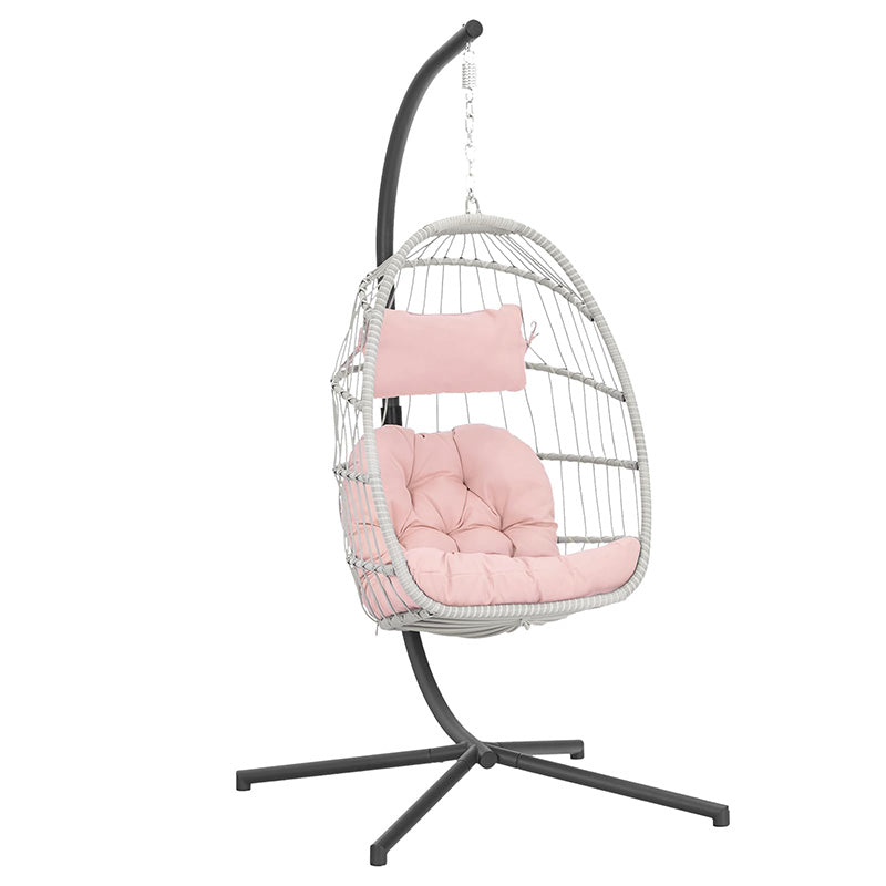 Luxurious Outdoor Egg Hanging Chair with Stand - All-Weather Rattan Swing for Patio & Bedroom