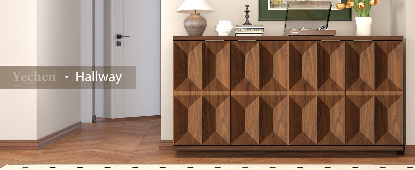 Yechen 59" Walnut Sideboard – Modern 3D Geometric Buffet Cabinet