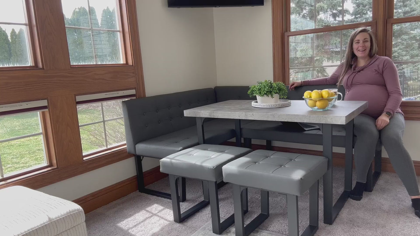 72" Corner Breakfast Nook Set | 5-Piece Dining Set with Storage Bench | Modern Black