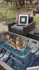 44" Propane Fire Pit Table, 50,000 BTU Outdoor Wicker Gas Fire Table with Glass Wind Guard & Auto Ignition, ETL Certified, Light Brown