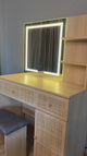 Rattan Vanity Desk with LED Lights Mirror and Chair