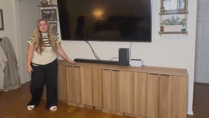 55" Buffet Cabinet with Storage, Modern Fluted Sideboard in Black – FSC Wood, Adjustable Shelves