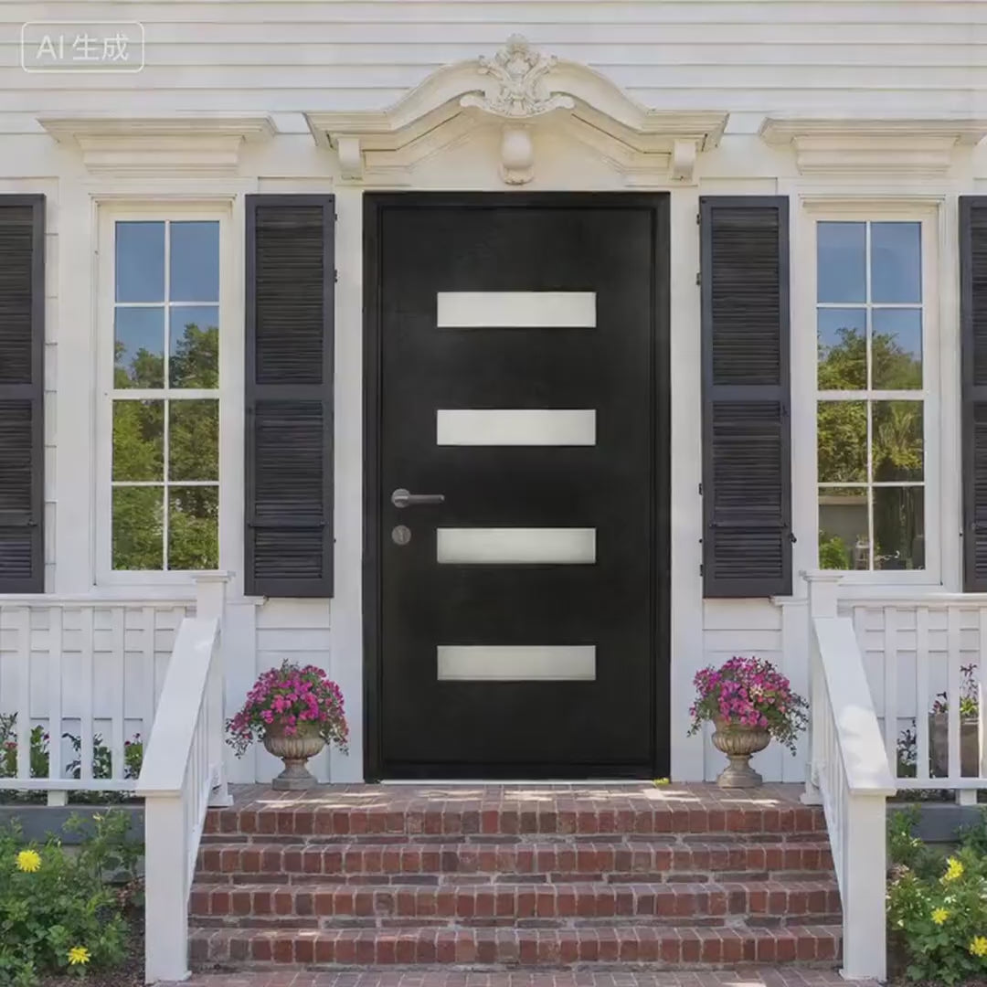 YECHEN 36" x 80" Fiberglass Pre-Hung Front Door, Contemporary Black Entry Door with Frosted Privacy Glass (Left/Right Hand Inswing)