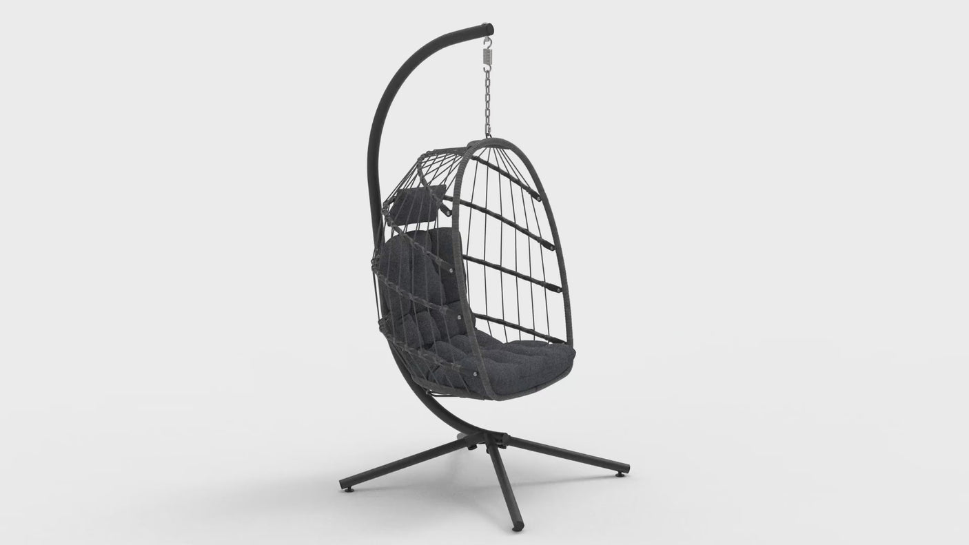 Luxurious Outdoor Egg Hanging Chair with Stand - All-Weather Rattan Swing for Patio & Bedroom