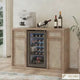 Rattan Coffee Bar Cabinet with Mini Fridge Space - Boho Sideboard with Wine Storage