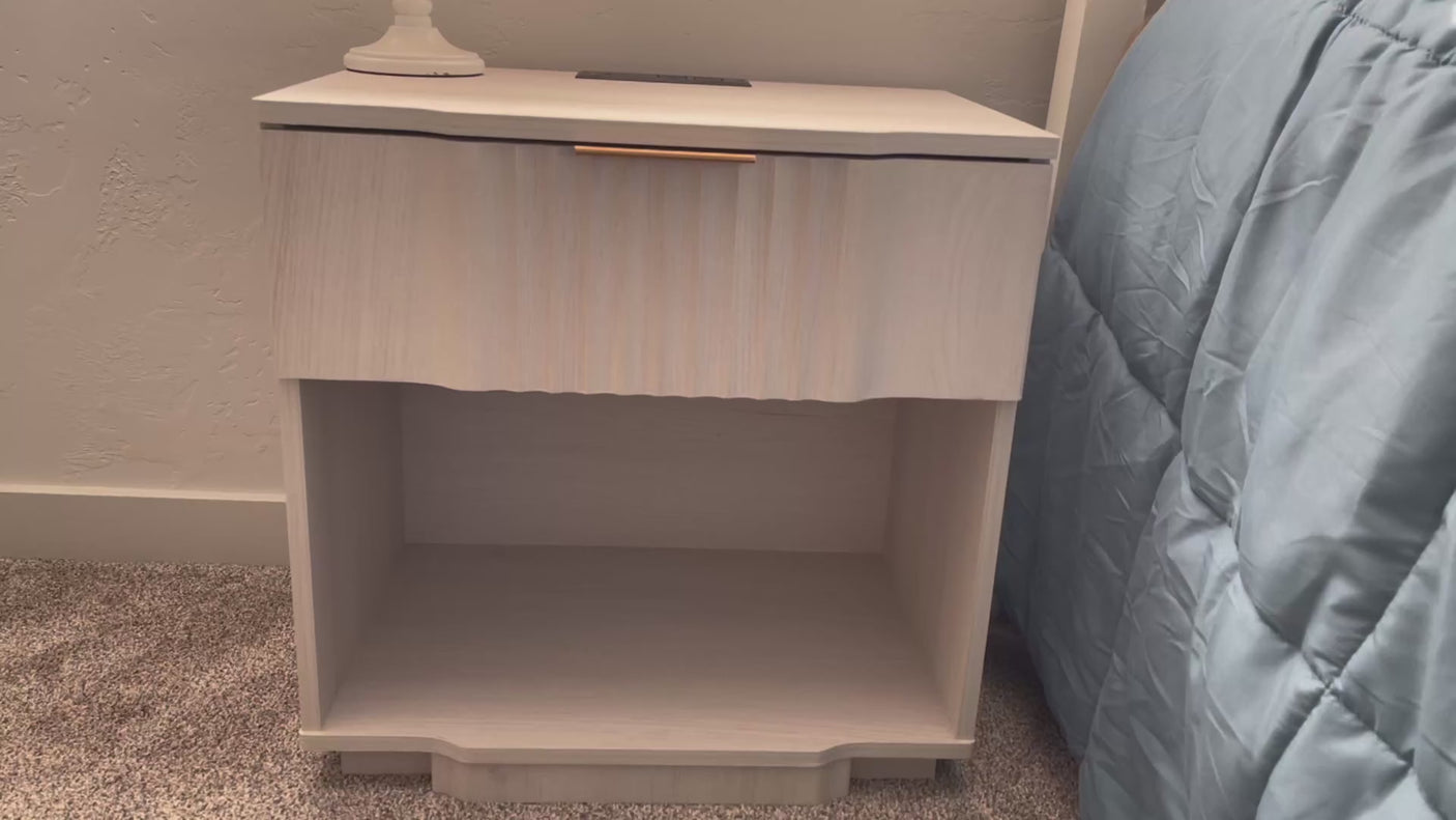 Fluted Nightstand with 20W Fast Charging Station