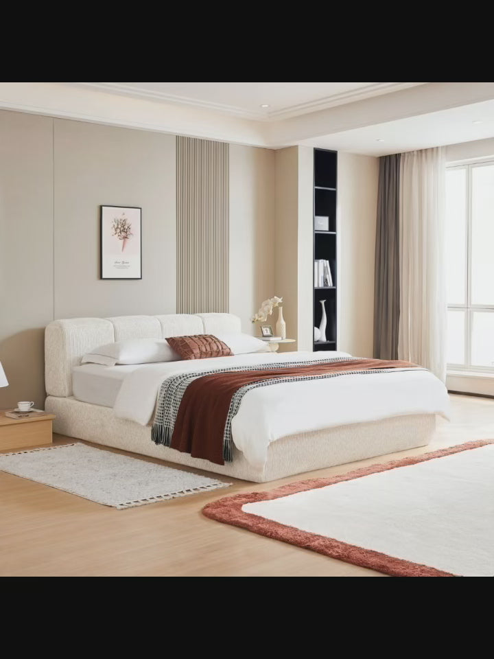 Cloud Bed Frame - Queen Upholstered Linen Platform Bed Frame, 1-Minute Tool-Free Setup, Modern Padded Headboard Mattress Foundation, Supportive Dual-Core Silent Bed Frame