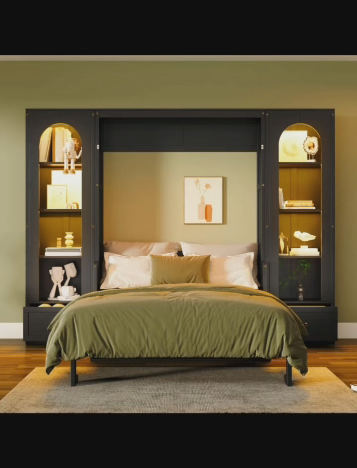 88"H Queen Size Murphy Platform Bed with Shelf