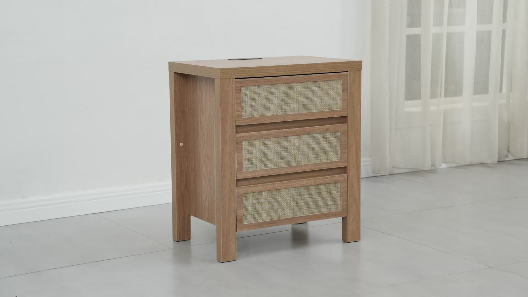 Handmade Rattan Bedside Table Set in Natural Walnut