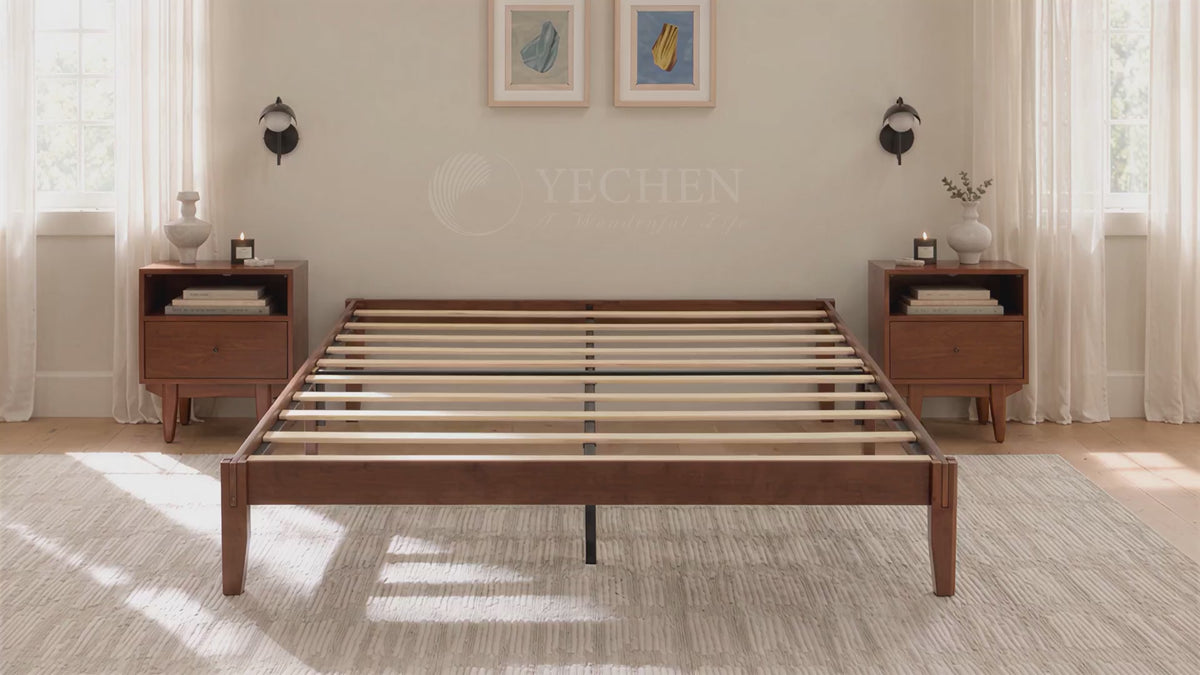 Yechen Bamboo Platform Bed Frame, Queen & King walnut 