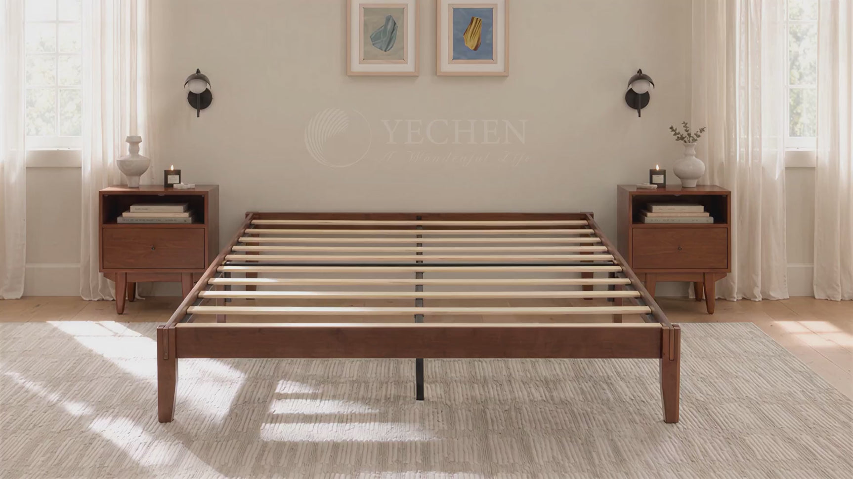 Yechen Bamboo Platform Bed Frame, Queen & King walnut 