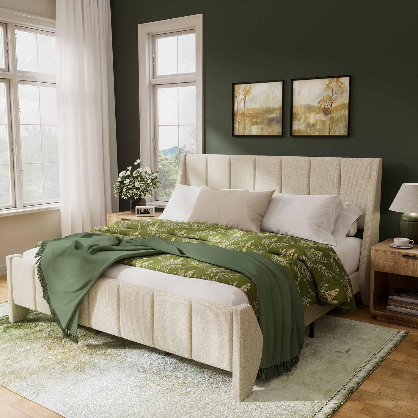 Yechen Boucle Upholstered Bed Frame Wingback Bed with Enclosed Design