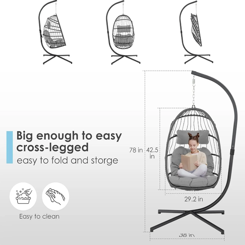 Luxurious Outdoor Egg Hanging Chair with Stand - All-Weather Rattan Swing for Patio & Bedroom