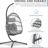 Luxurious Outdoor Egg Hanging Chair with Stand - All-Weather Rattan Swing for Patio & Bedroom