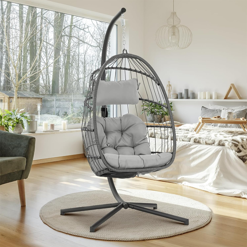 Luxurious Outdoor Egg Hanging Chair with Stand - All-Weather Rattan Swing for Patio & Bedroom