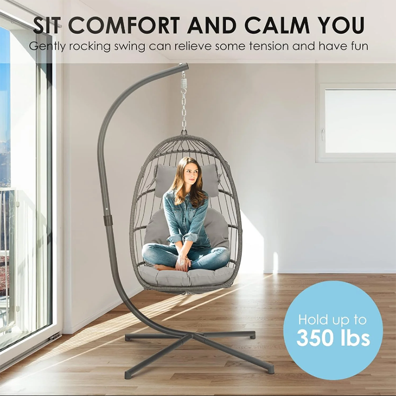 Luxurious Outdoor Egg Hanging Chair with Stand - All-Weather Rattan Swing for Patio & Bedroom