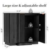 Fluted Buffet Cabinet | 2-Door Sideboard with Adjustable Shelf, Soft Close Hinges & Metal Handle, Black