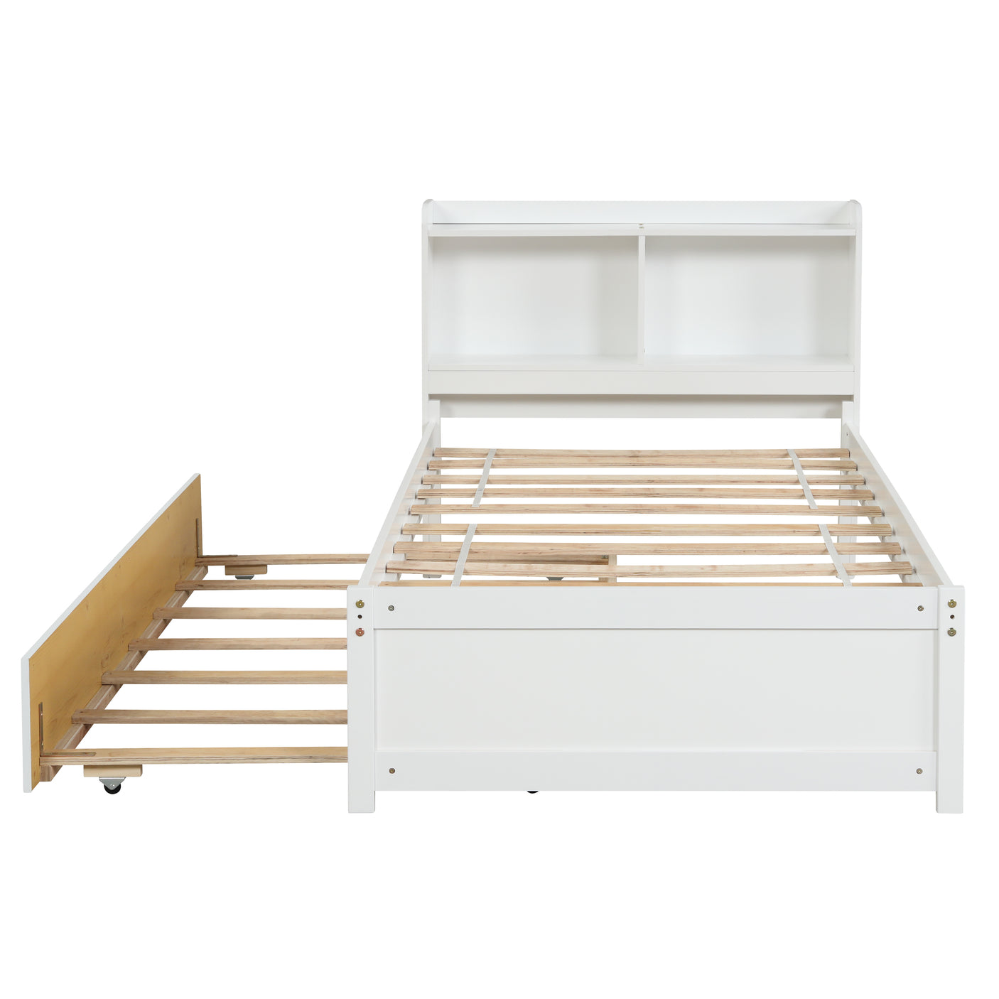 Twin Size Trundle Bed with Bookcase for Kids