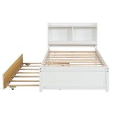 Twin Size Trundle Bed with Bookcase for Kids