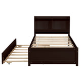 Twin Size Trundle Bed with Bookcase for Kids