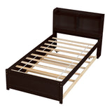 Twin Size Trundle Bed with Bookcase for Kids