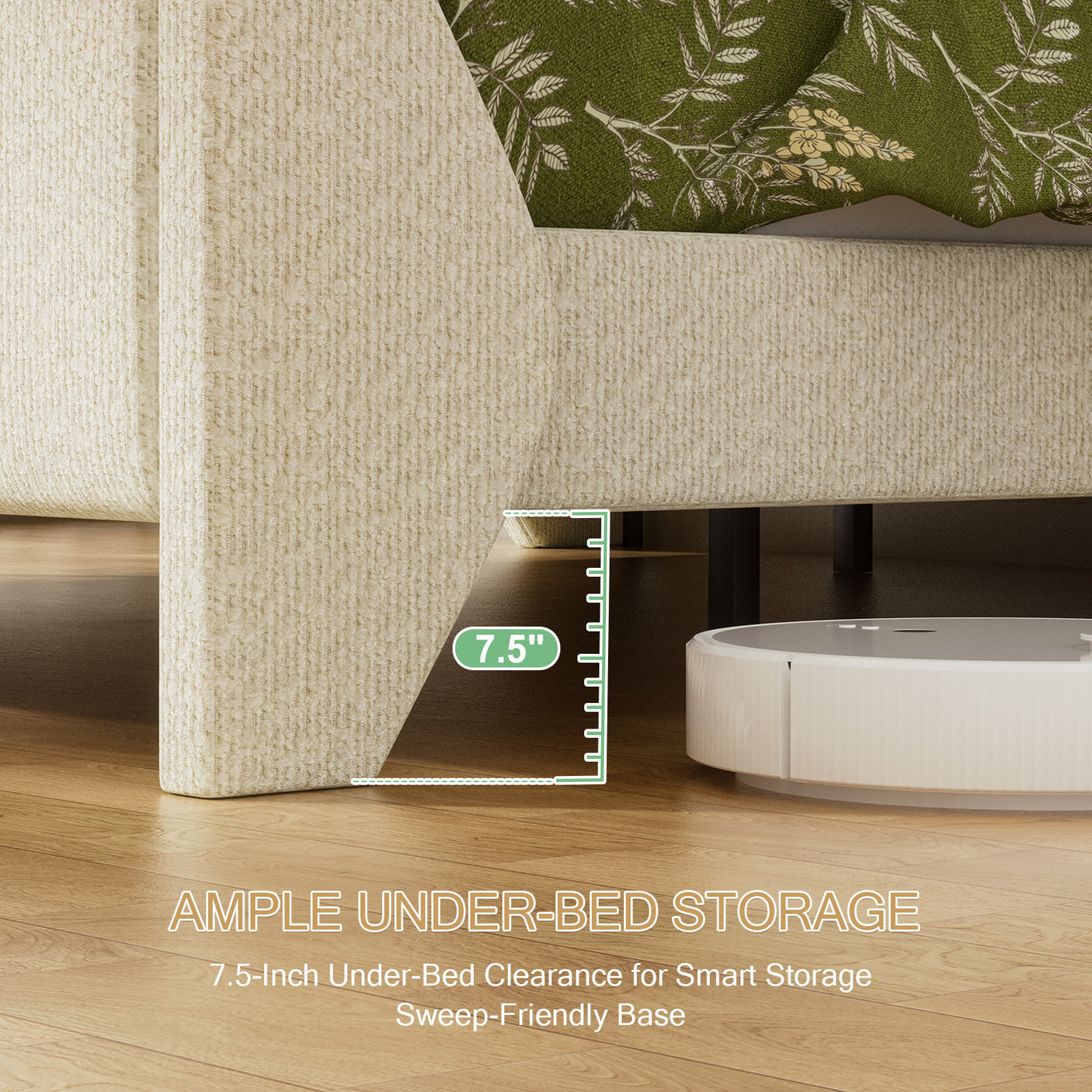 Yechen Boucle Upholstered Bed Frame Wingback Bed with Enclosed Design