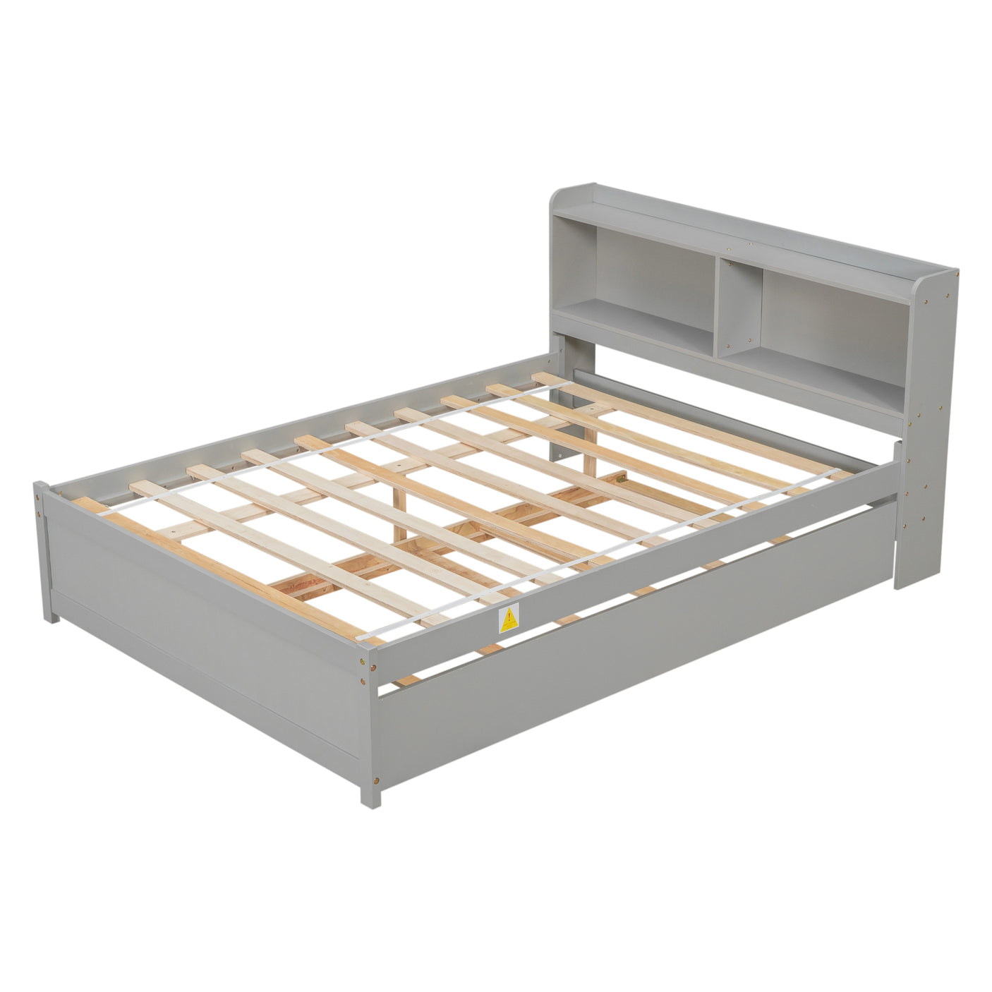 Twin Size Trundle Bed with Bookcase for Kids