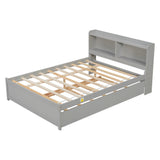 Twin Size Trundle Bed with Bookcase for Kids