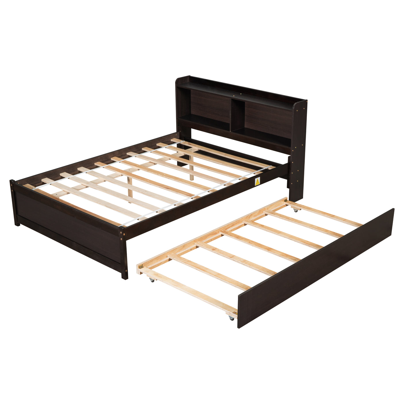 Twin Size Trundle Bed with Bookcase for Kids