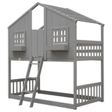 Twin over Twin House Bunk Bed with Roof